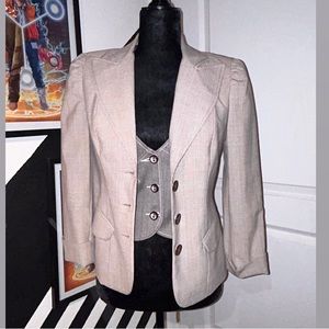 Bebe - Plaid 1/4 Sleeve Puff Shoulder Suit Blazer Jacket